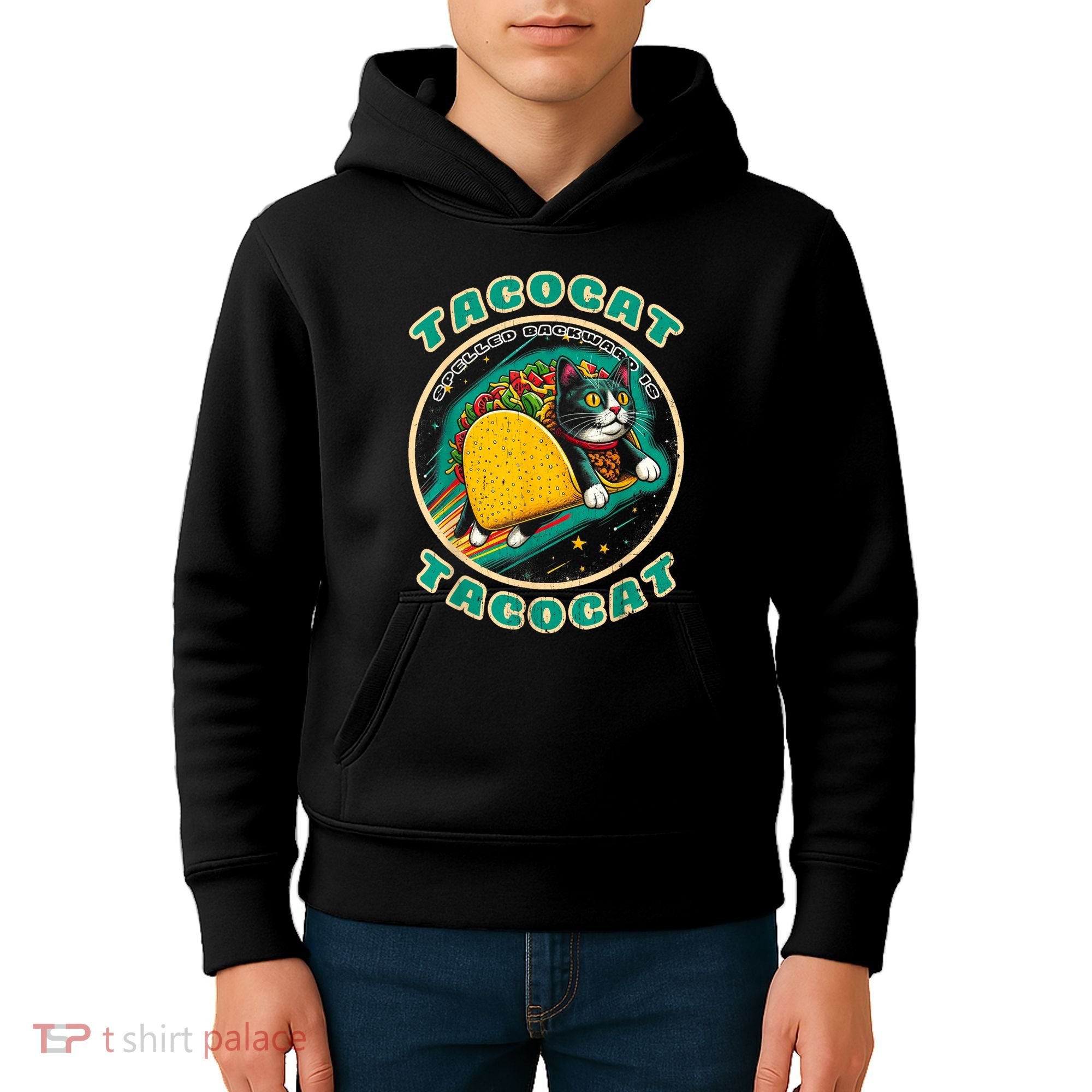 Retro Tacocat Spelled Backward Is Tacocat Funny Cat Kids Hoodie