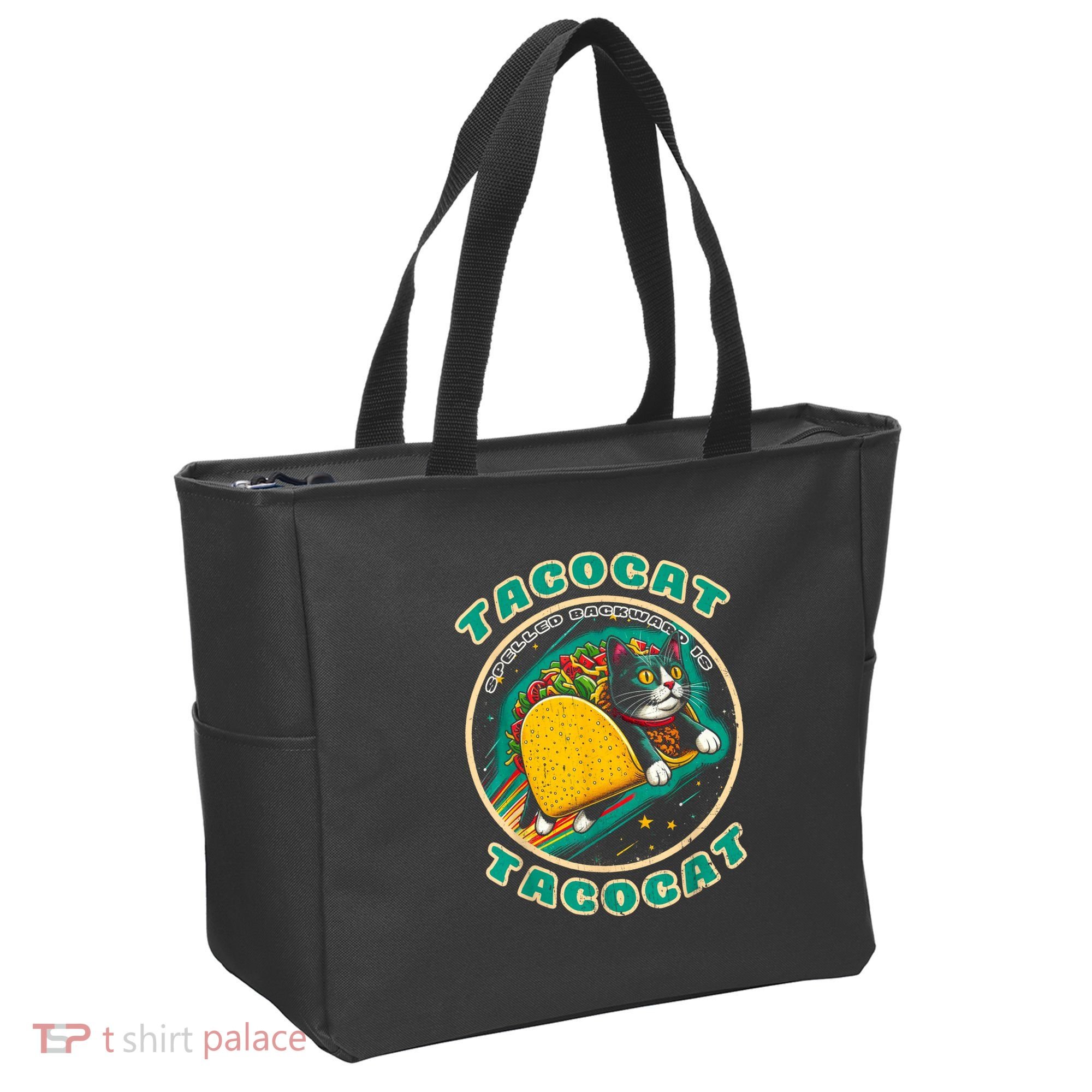 Retro Tacocat Spelled Backward Is Tacocat Funny Cat Tote Bag