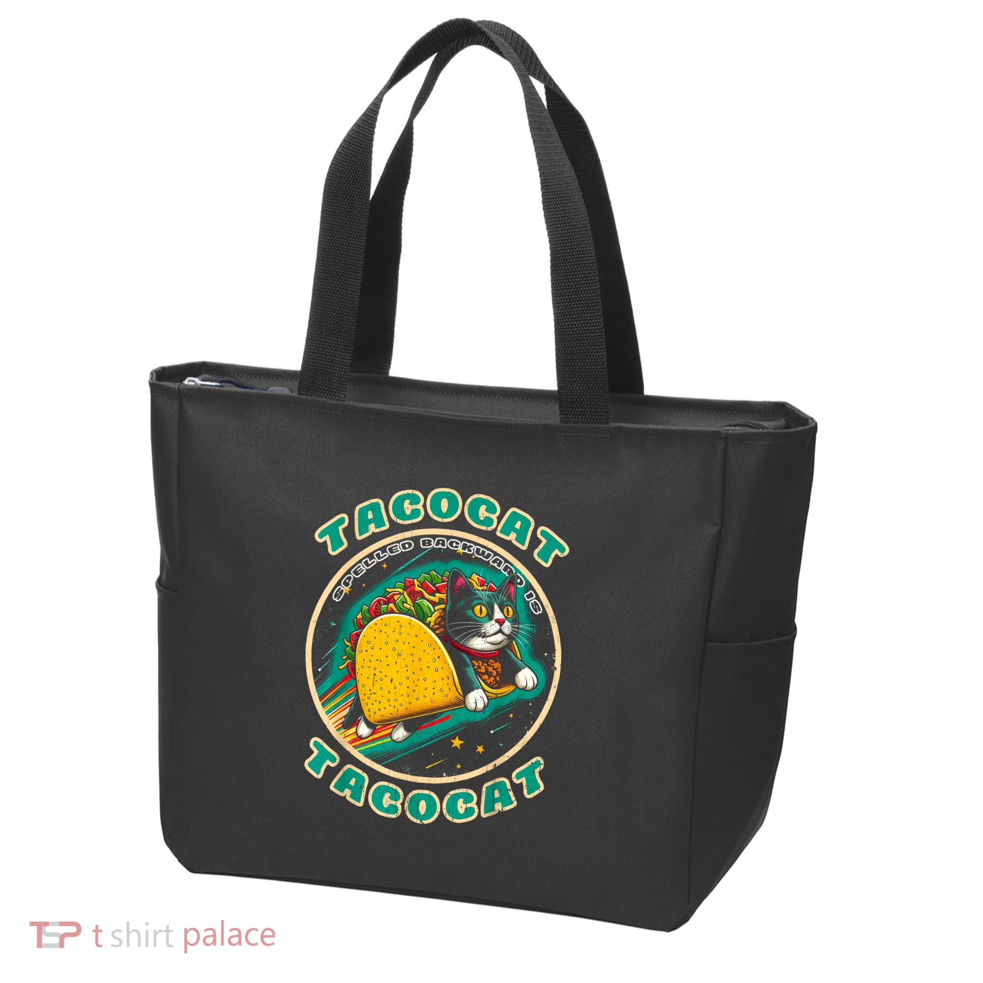 Retro Tacocat Spelled Backward Is Tacocat Funny Cat Tote Bag