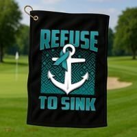 Refuse To Sink Ovarian Cancer Awareness Ribbon Funny Gift Great Gift Golf Towel thumb 1