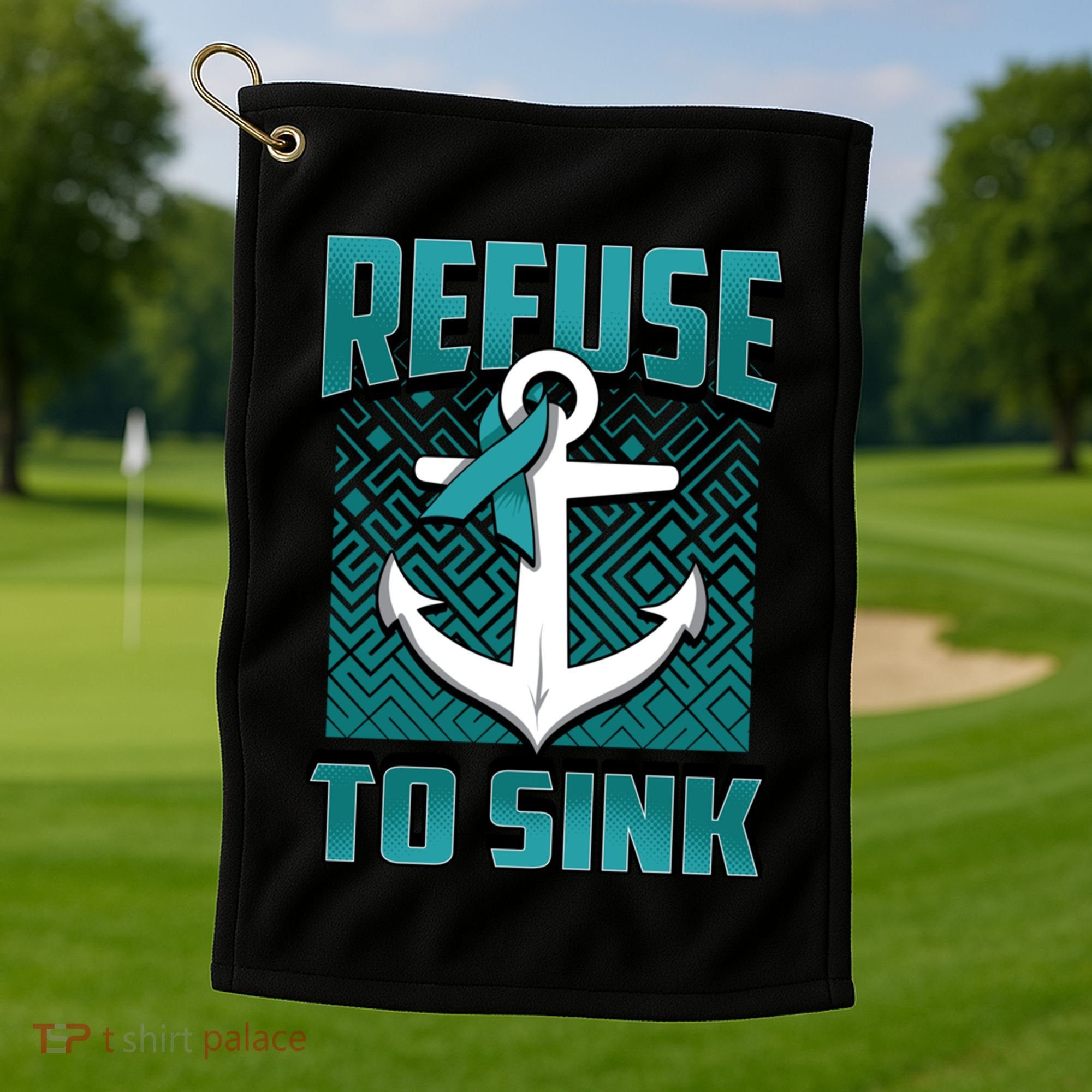 Refuse To Sink Ovarian Cancer Awareness Ribbon Funny Gift Great Gift Golf Towel