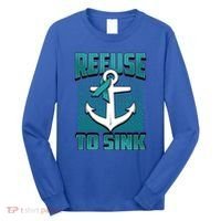 Refuse To Sink Ovarian Cancer Awareness Ribbon Funny Gift Great Gift Long Sleeve Shirt thumb 0