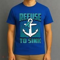 Refuse To Sink Ovarian Cancer Awareness Ribbon Funny Gift Great Gift T-Shirt thumb 3