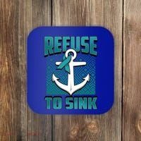 Refuse To Sink Ovarian Cancer Awareness Ribbon Funny Gift Great Gift Coaster thumb 0