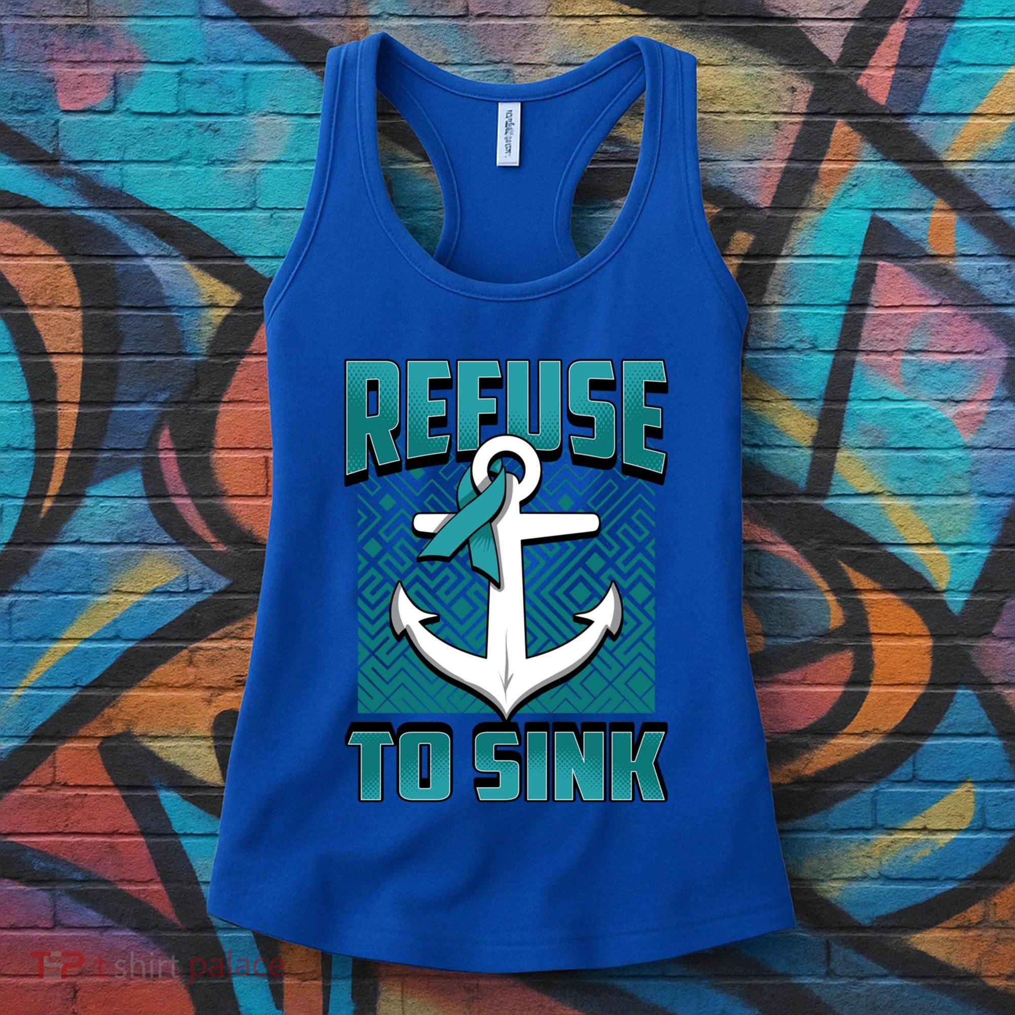 Refuse To Sink Ovarian Cancer Awareness Ribbon Funny Gift Great Gift Women's Tank Top
