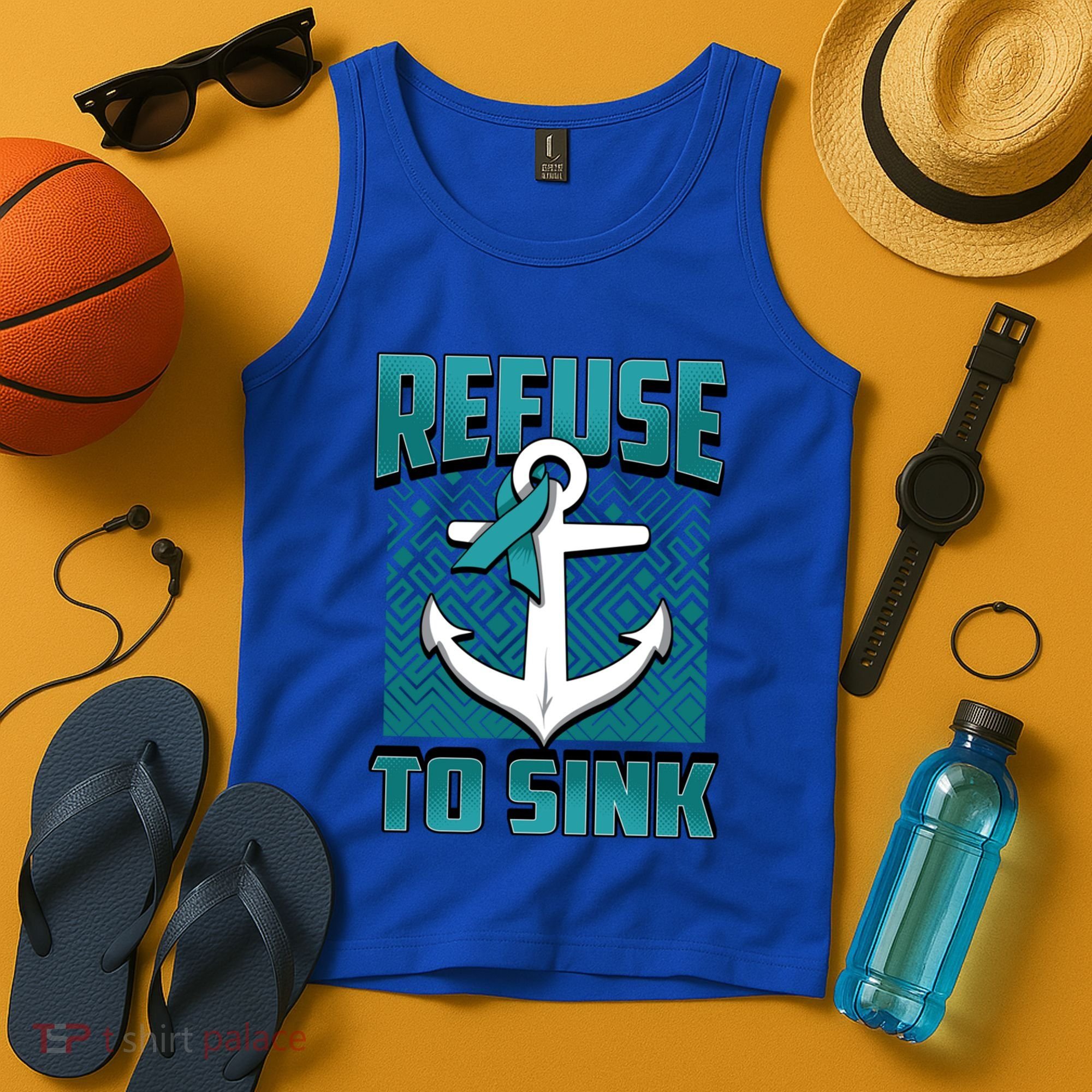 Refuse To Sink Ovarian Cancer Awareness Ribbon Funny Gift Great Gift Tank Top