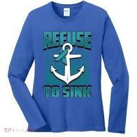 Refuse To Sink Ovarian Cancer Awareness Ribbon Funny Gift Great Gift Women's Long Sleeve Shirt thumb 0