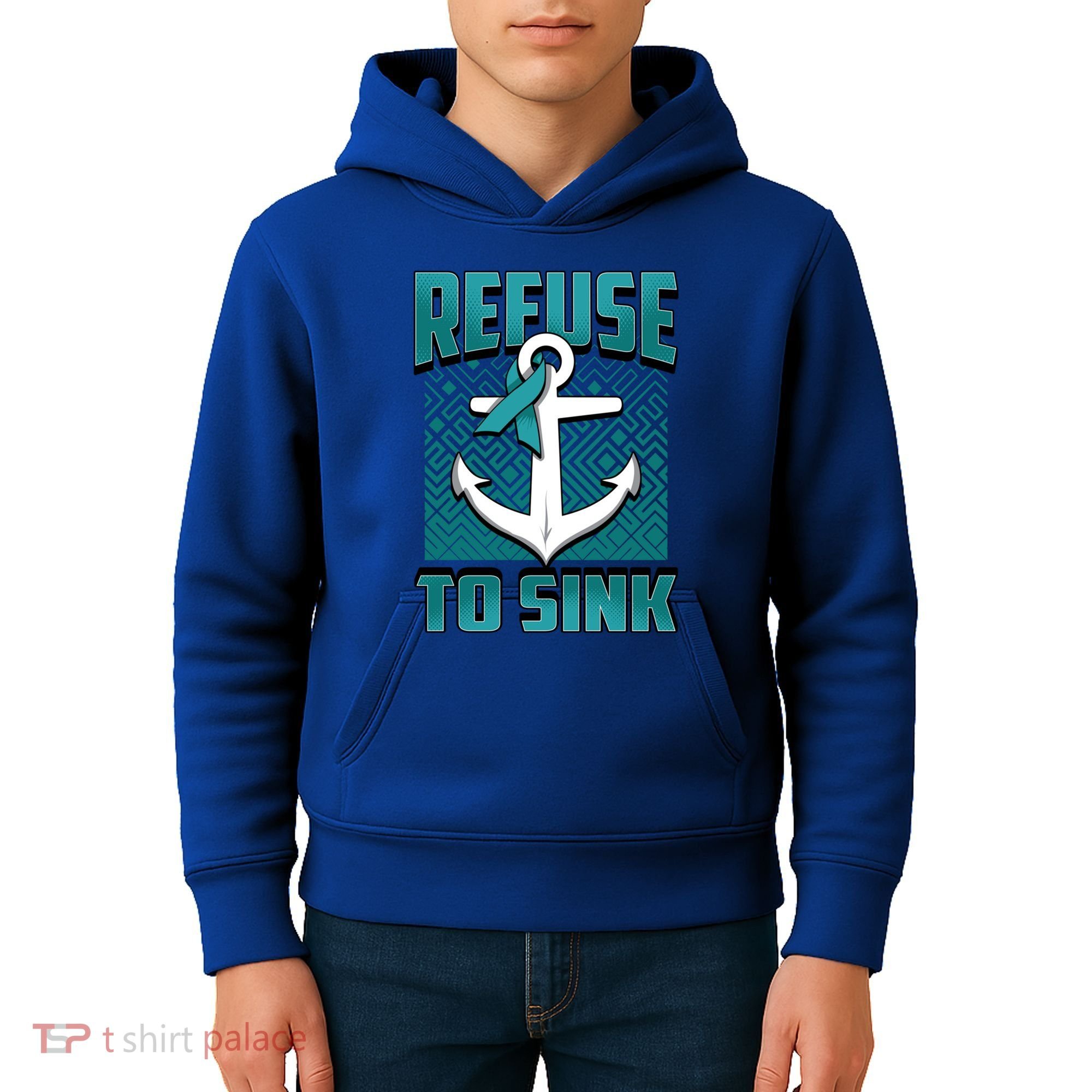 Refuse To Sink Ovarian Cancer Awareness Ribbon Funny Gift Great Gift Kids Hoodie