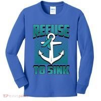 Refuse To Sink Ovarian Cancer Awareness Ribbon Funny Gift Great Gift Kids Long Sleeve Shirt thumb 0