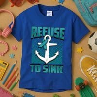 Refuse To Sink Ovarian Cancer Awareness Ribbon Funny Gift Great Gift Kids T-Shirt thumb 3