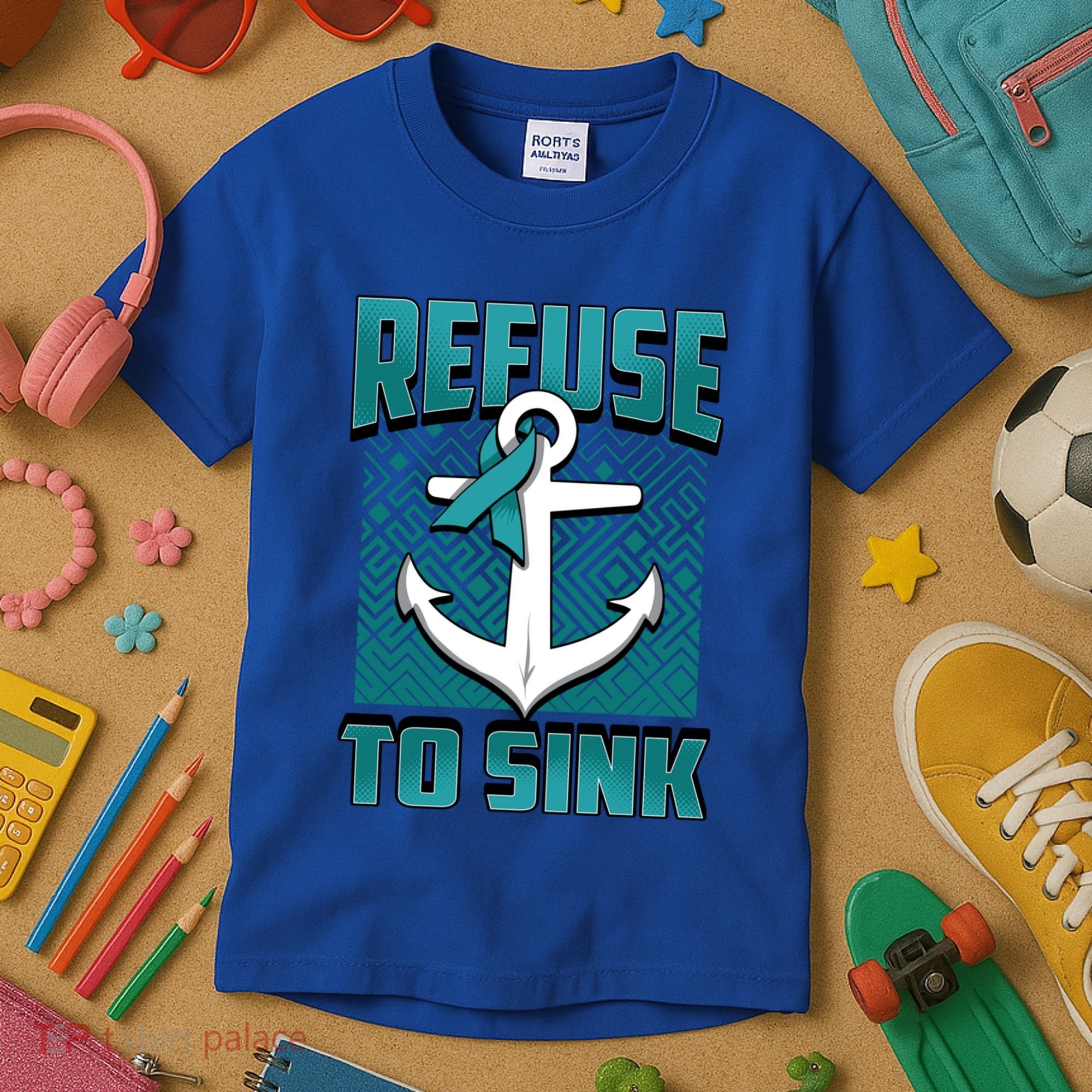 Refuse To Sink Ovarian Cancer Awareness Ribbon Funny Gift Great Gift Kids T-Shirt