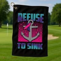 Refuse To Sink Thyroid Cancer Awareness Ribbon Funny Gift Funny Gift Golf Towel thumb 1