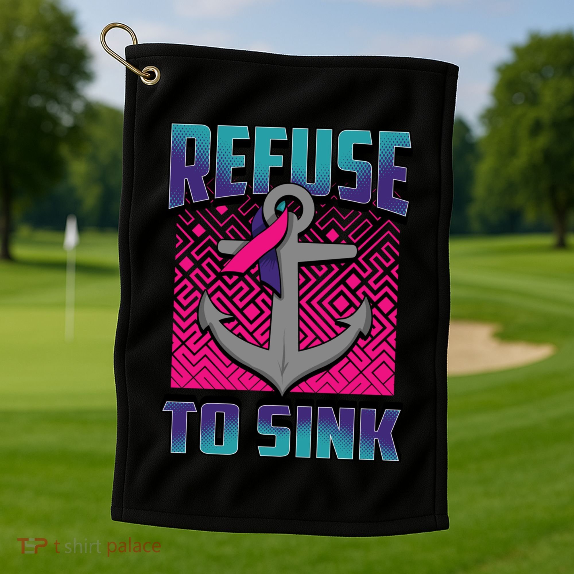 Refuse To Sink Thyroid Cancer Awareness Ribbon Funny Gift Funny Gift Golf Towel