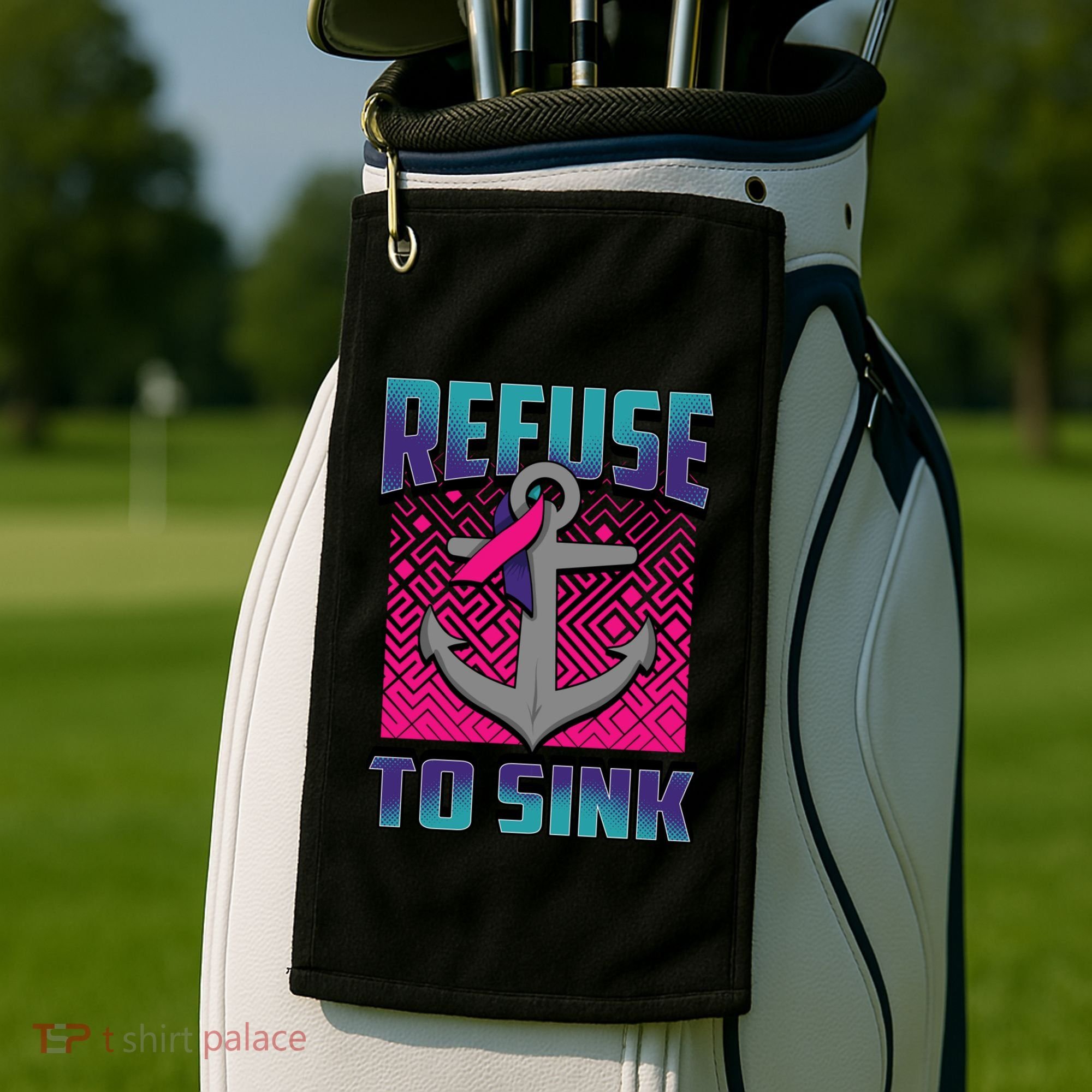 Refuse To Sink Thyroid Cancer Awareness Ribbon Funny Gift Funny Gift Golf Towel