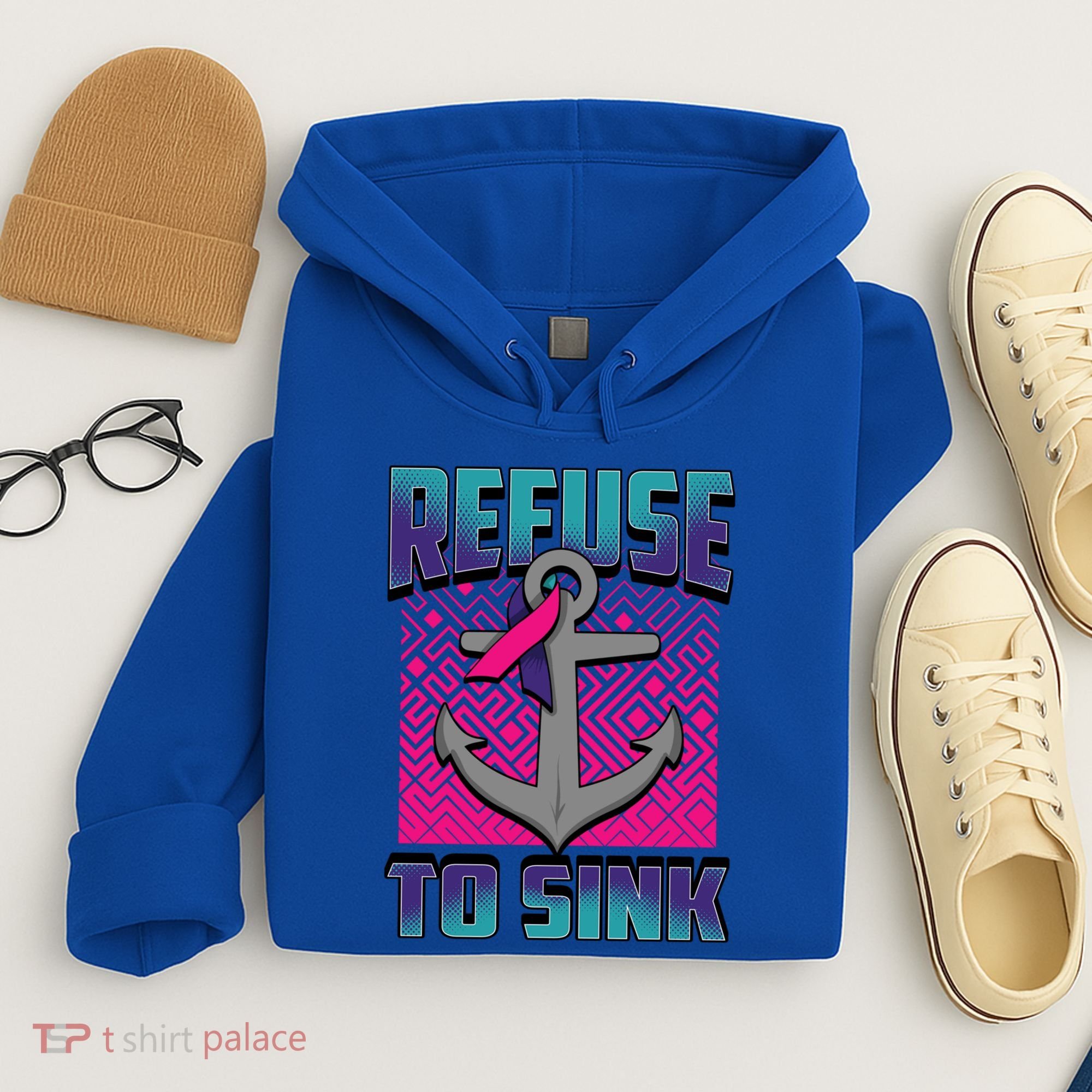 Refuse To Sink Thyroid Cancer Awareness Ribbon Funny Gift Funny Gift Hoodie