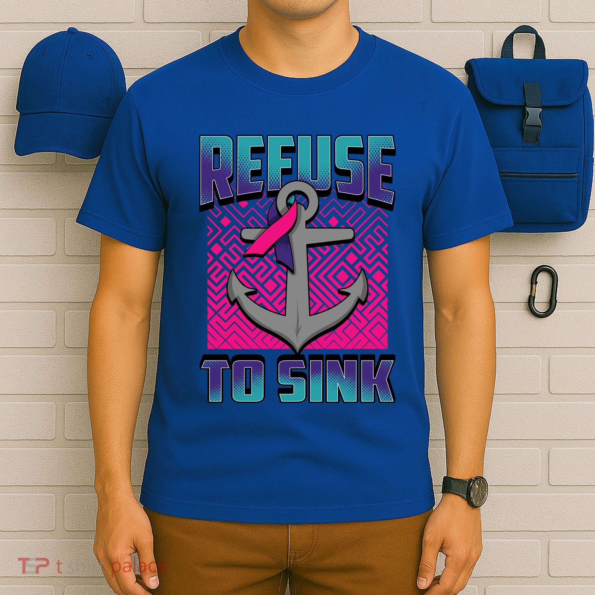 Refuse To Sink Thyroid Cancer Awareness Ribbon Funny Gift Funny Gift T-Shirt