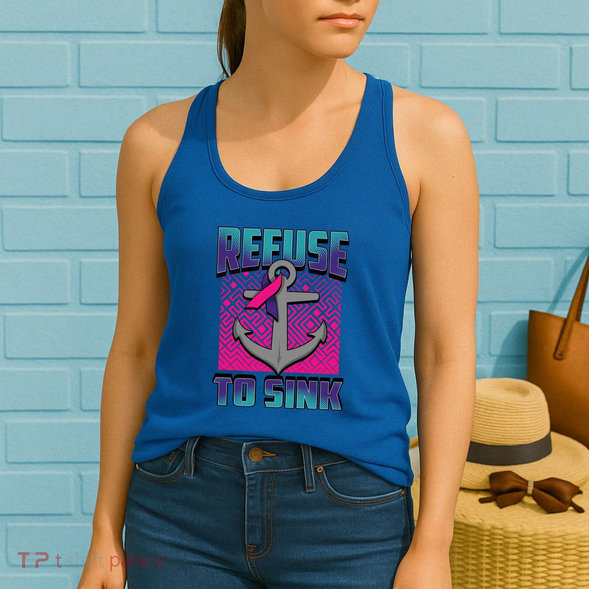 Refuse To Sink Thyroid Cancer Awareness Ribbon Funny Gift Funny Gift Women's Tank Top