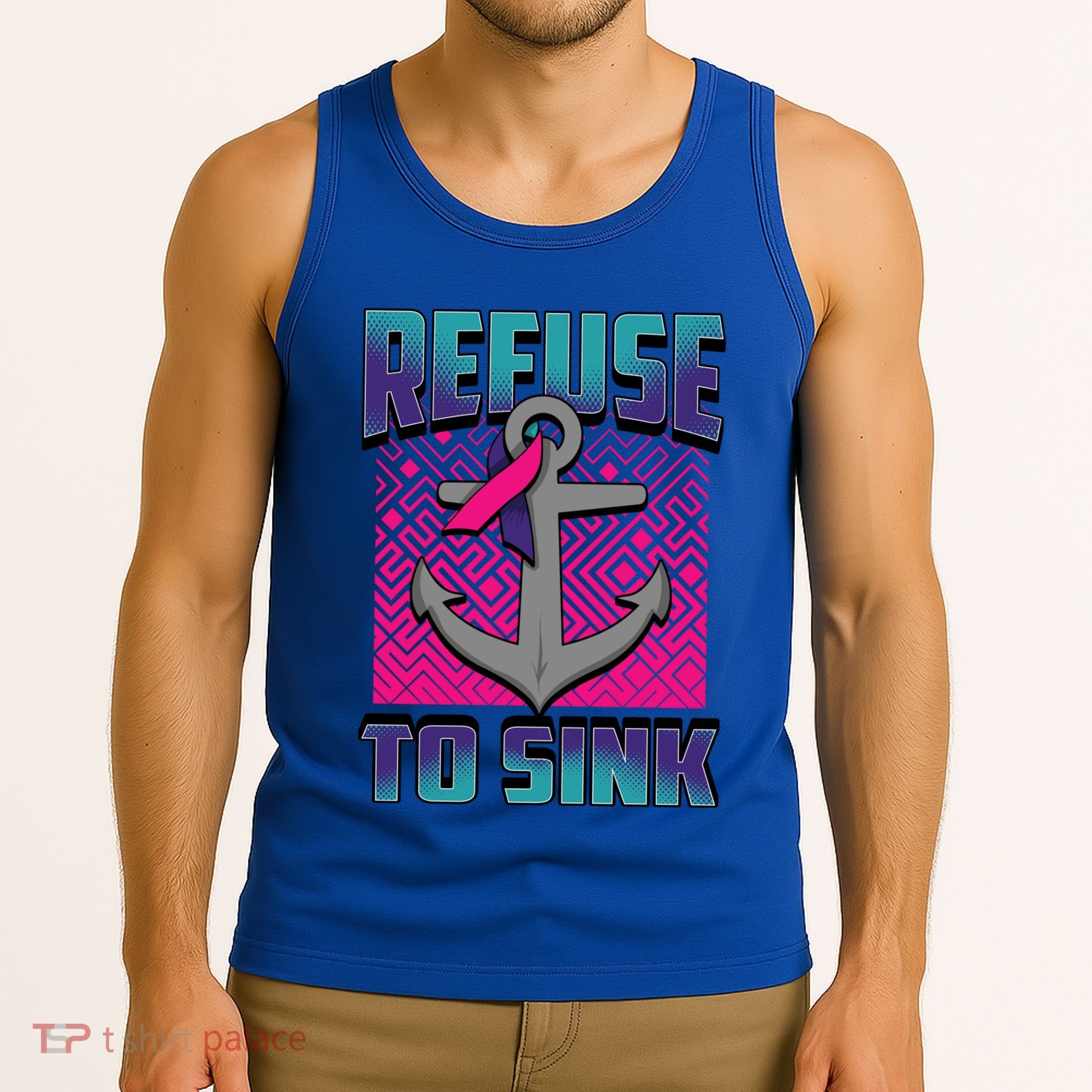 Refuse To Sink Thyroid Cancer Awareness Ribbon Funny Gift Funny Gift Tank Top