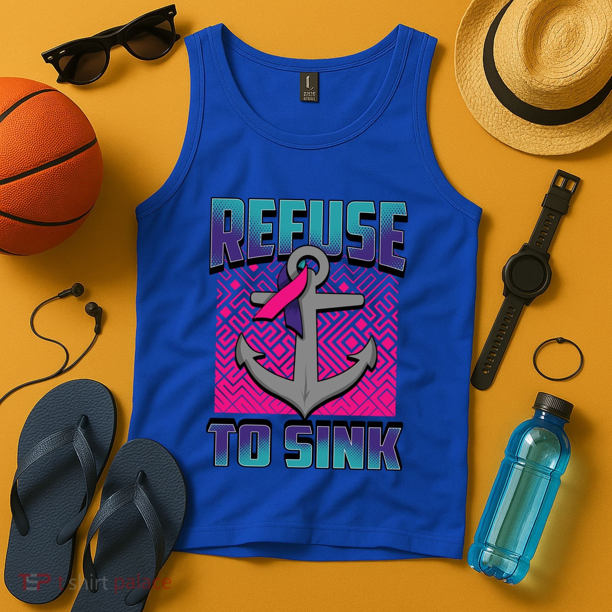 Refuse To Sink Thyroid Cancer Awareness Ribbon Funny Gift Funny Gift Tank Top