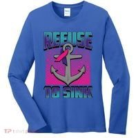 Refuse To Sink Thyroid Cancer Awareness Ribbon Funny Gift Funny Gift Women's Long Sleeve Shirt thumb 0
