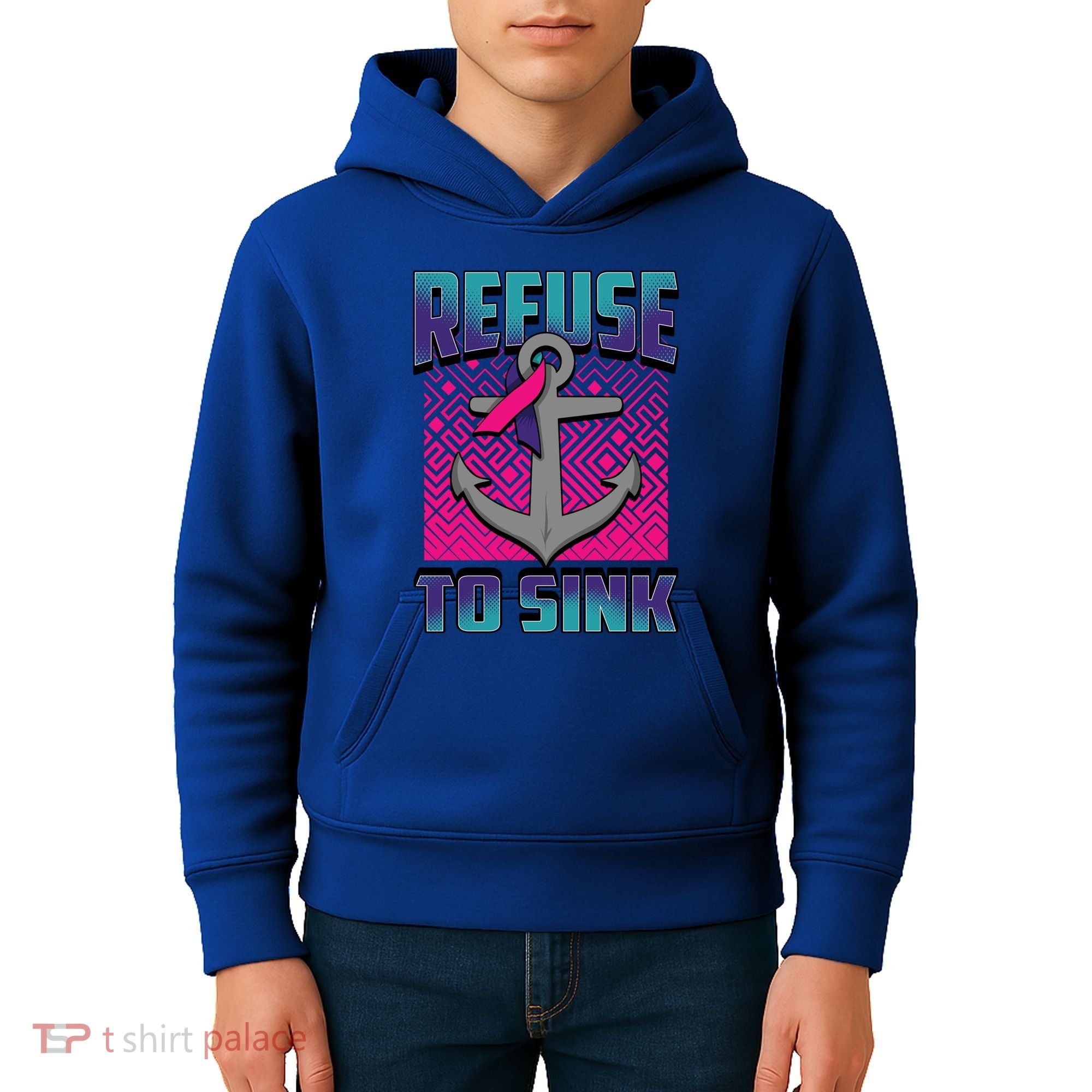 Refuse To Sink Thyroid Cancer Awareness Ribbon Funny Gift Funny Gift Kids Hoodie