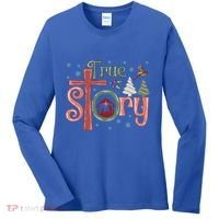 Retro True Story Jesus Christmas Nativity Scene Christian Gift Women's Long Sleeve Shirt thumb 0