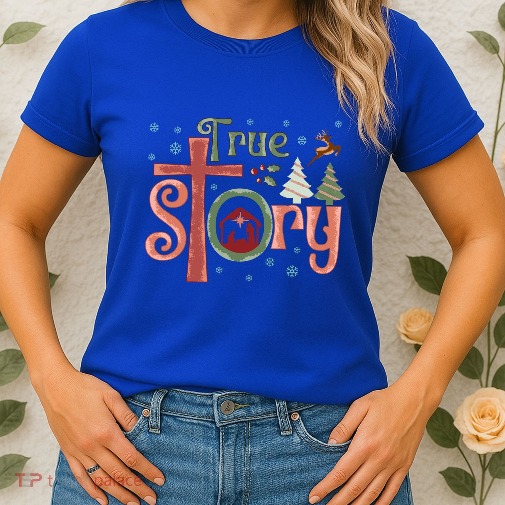 Retro True Story Jesus Christmas Nativity Scene Christian Gift Women's T-Shirt