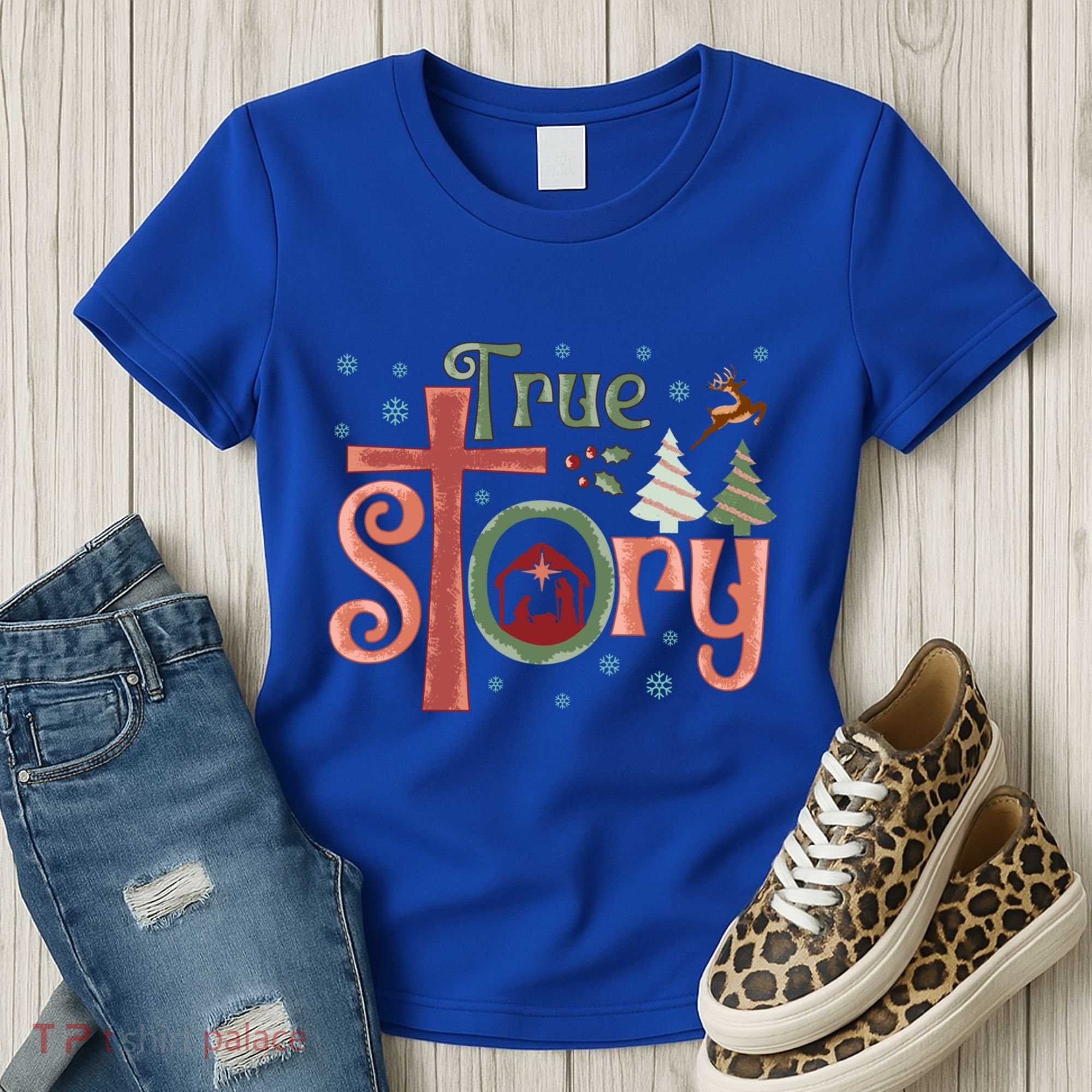 Retro True Story Jesus Christmas Nativity Scene Christian Gift Women's T-Shirt