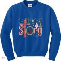 Retro True Story Jesus Christmas Nativity Scene Christian Gift Kids Sweatshirt thumb 0