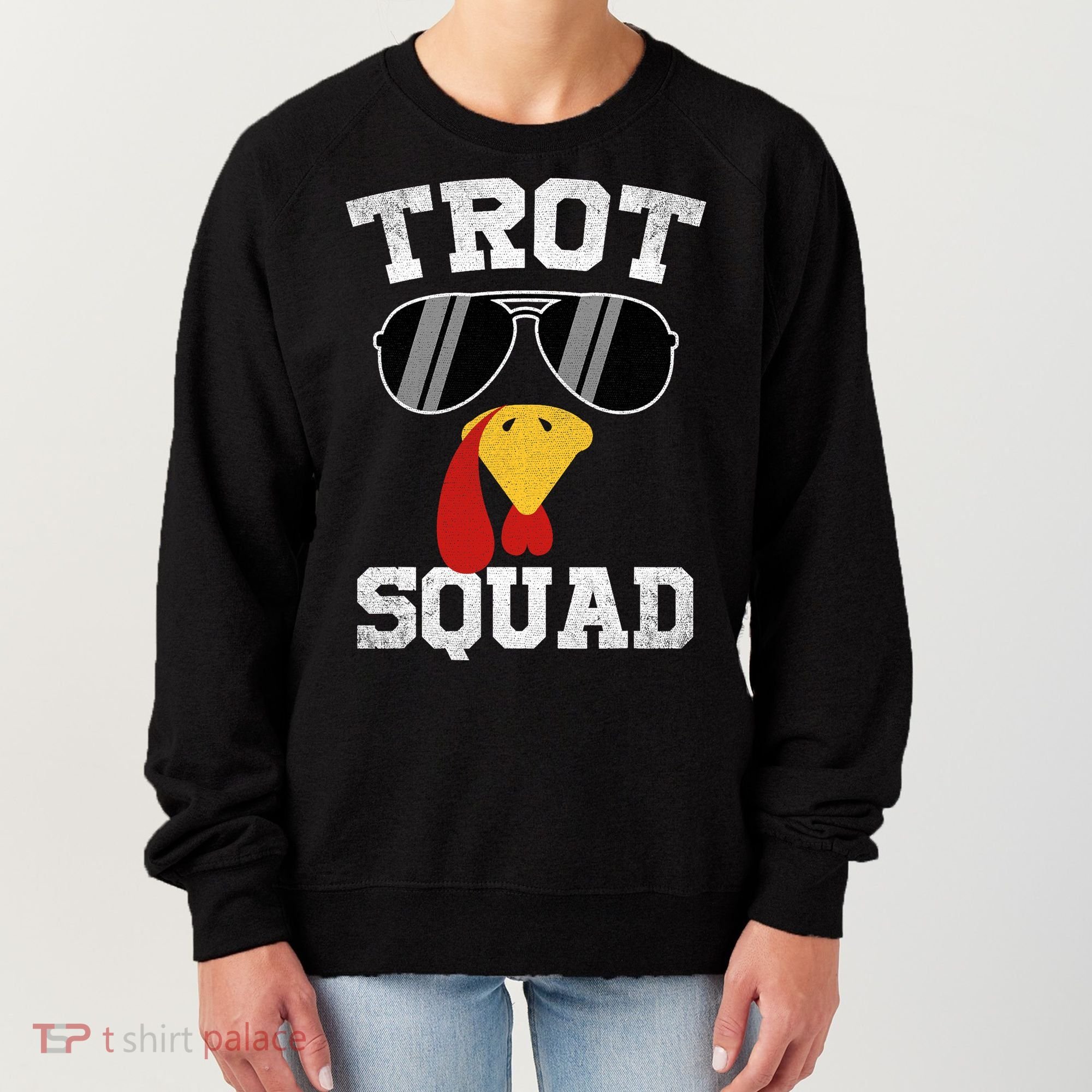 Running Turkey Sunglasses Trot Squad Thanksgiving Women's Sweatshirt