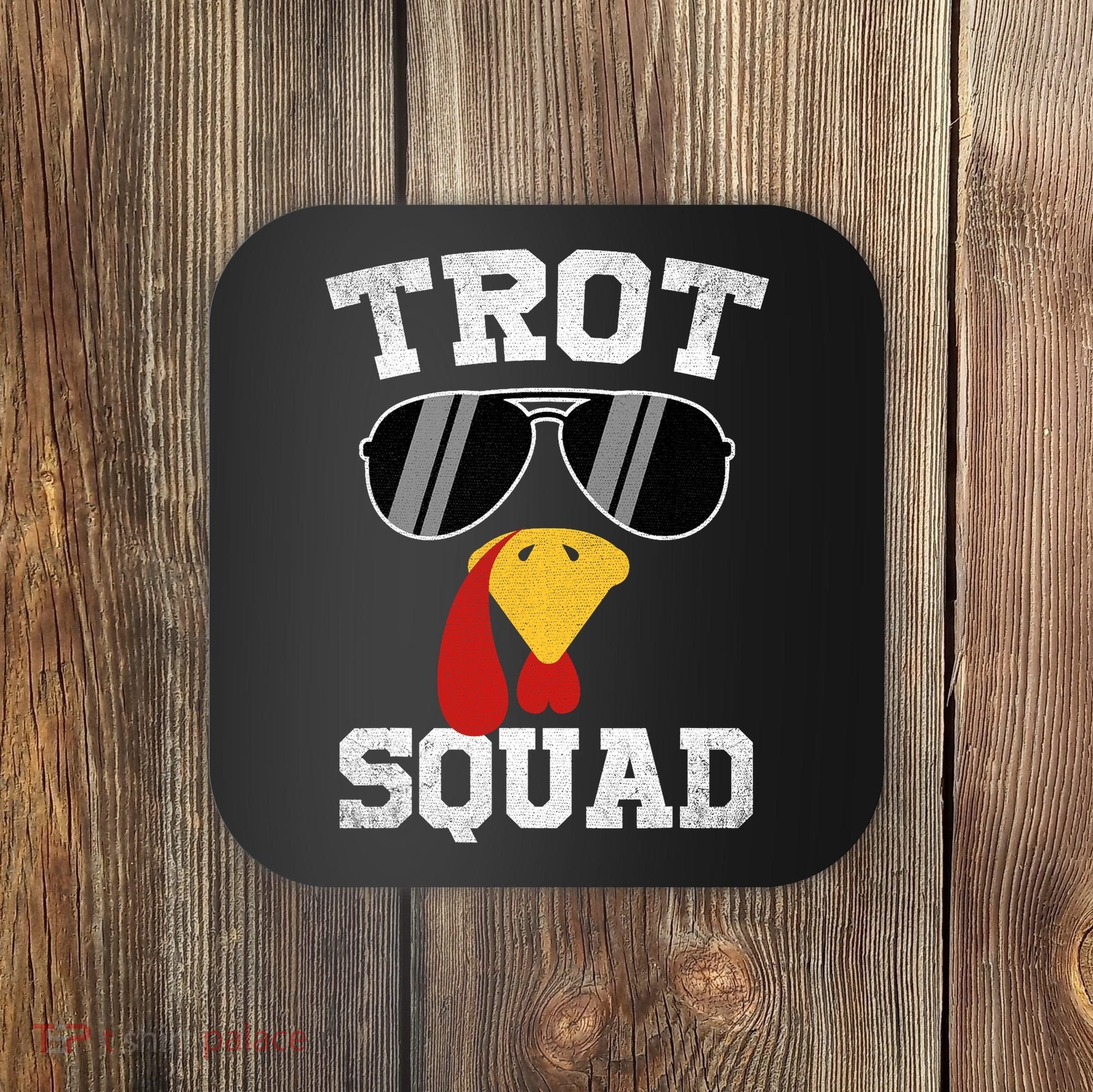 Running Turkey Sunglasses Trot Squad Thanksgiving Coaster