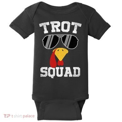 Running Turkey Sunglasses Trot Squad Thanksgiving Baby Bodysuit