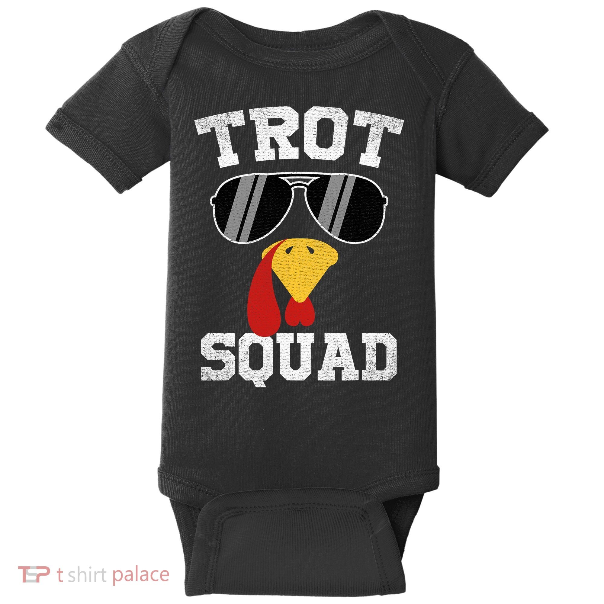 Running Turkey Sunglasses Trot Squad Thanksgiving Baby Bodysuit
