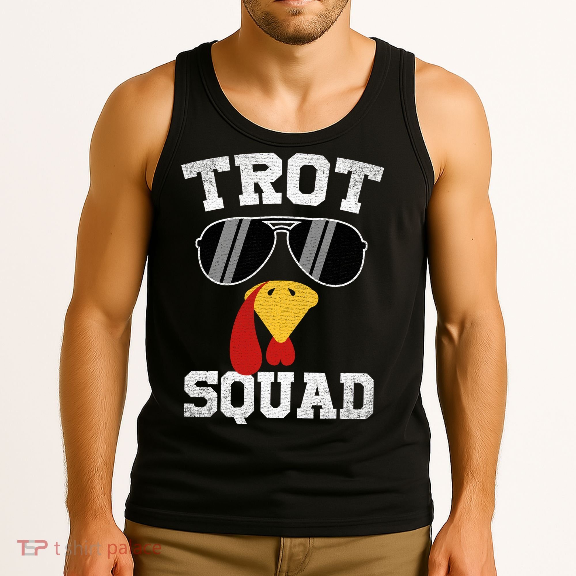 Running Turkey Sunglasses Trot Squad Thanksgiving Tank Top