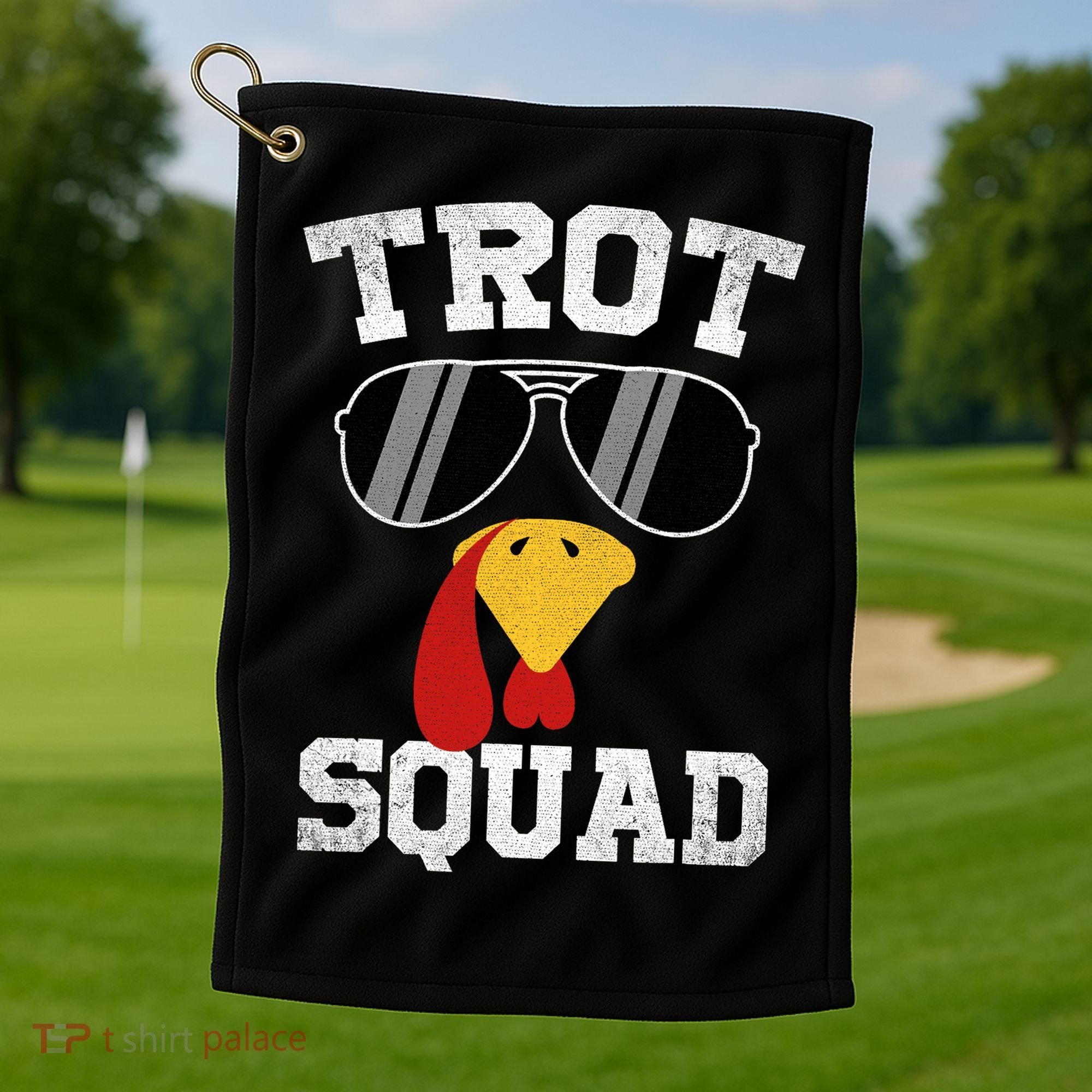 Running Turkey Sunglasses Trot Squad Thanksgiving Golf Towel