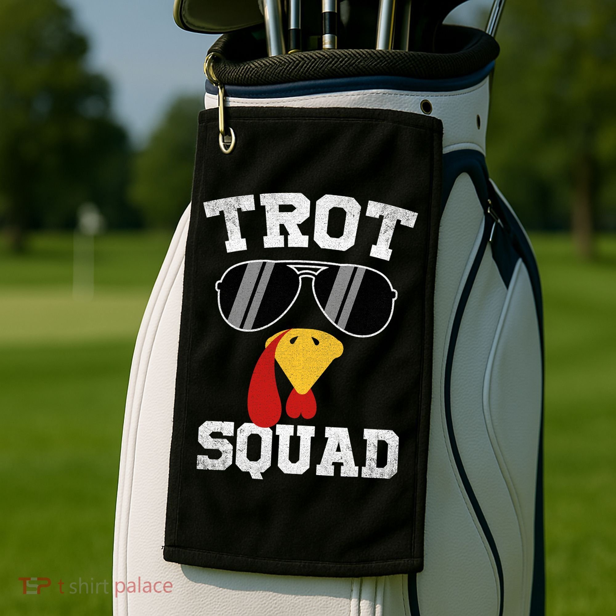 Running Turkey Sunglasses Trot Squad Thanksgiving Golf Towel