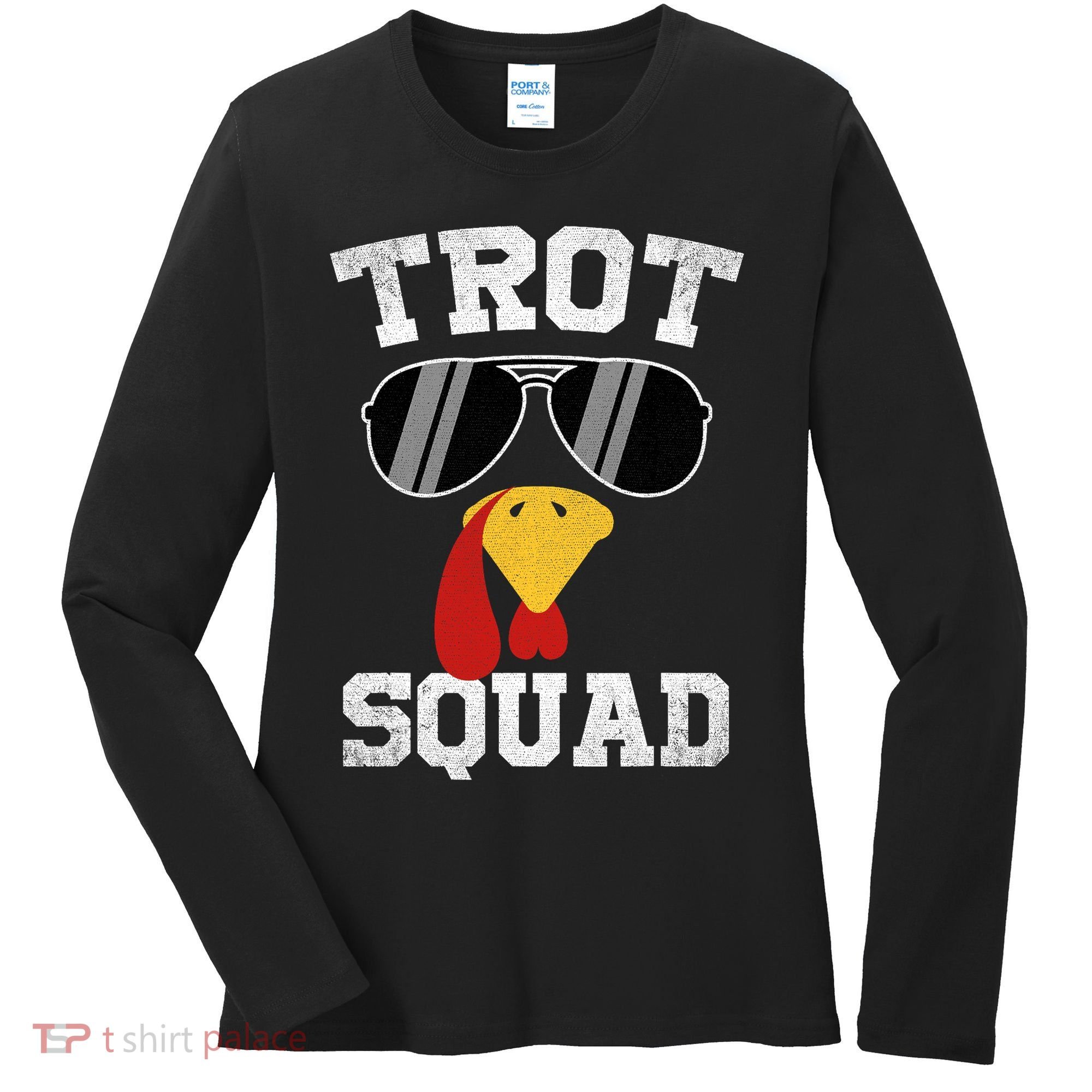 Running Turkey Sunglasses Trot Squad Thanksgiving Women's Long Sleeve Shirt