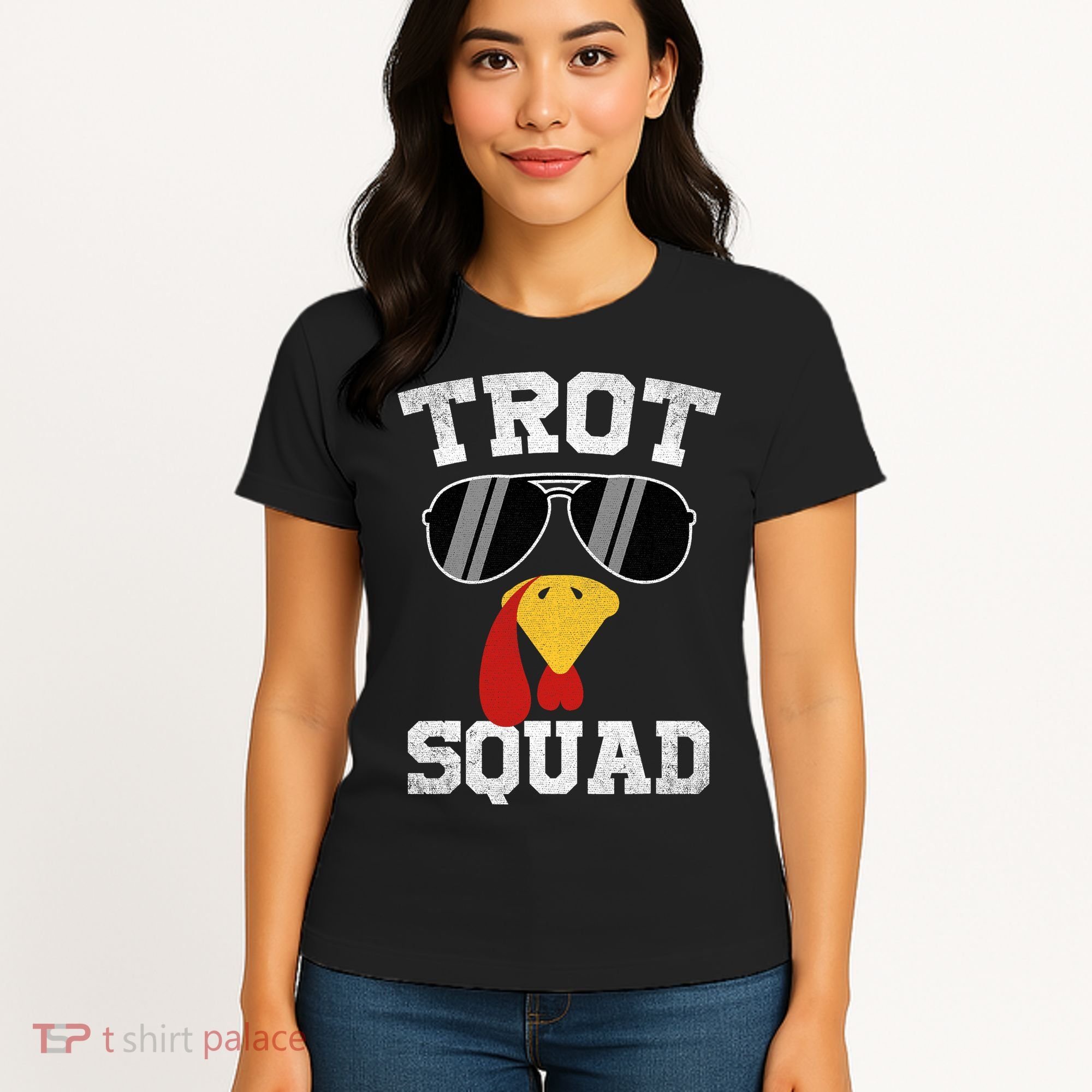 Running Turkey Sunglasses Trot Squad Thanksgiving Women's T-Shirt