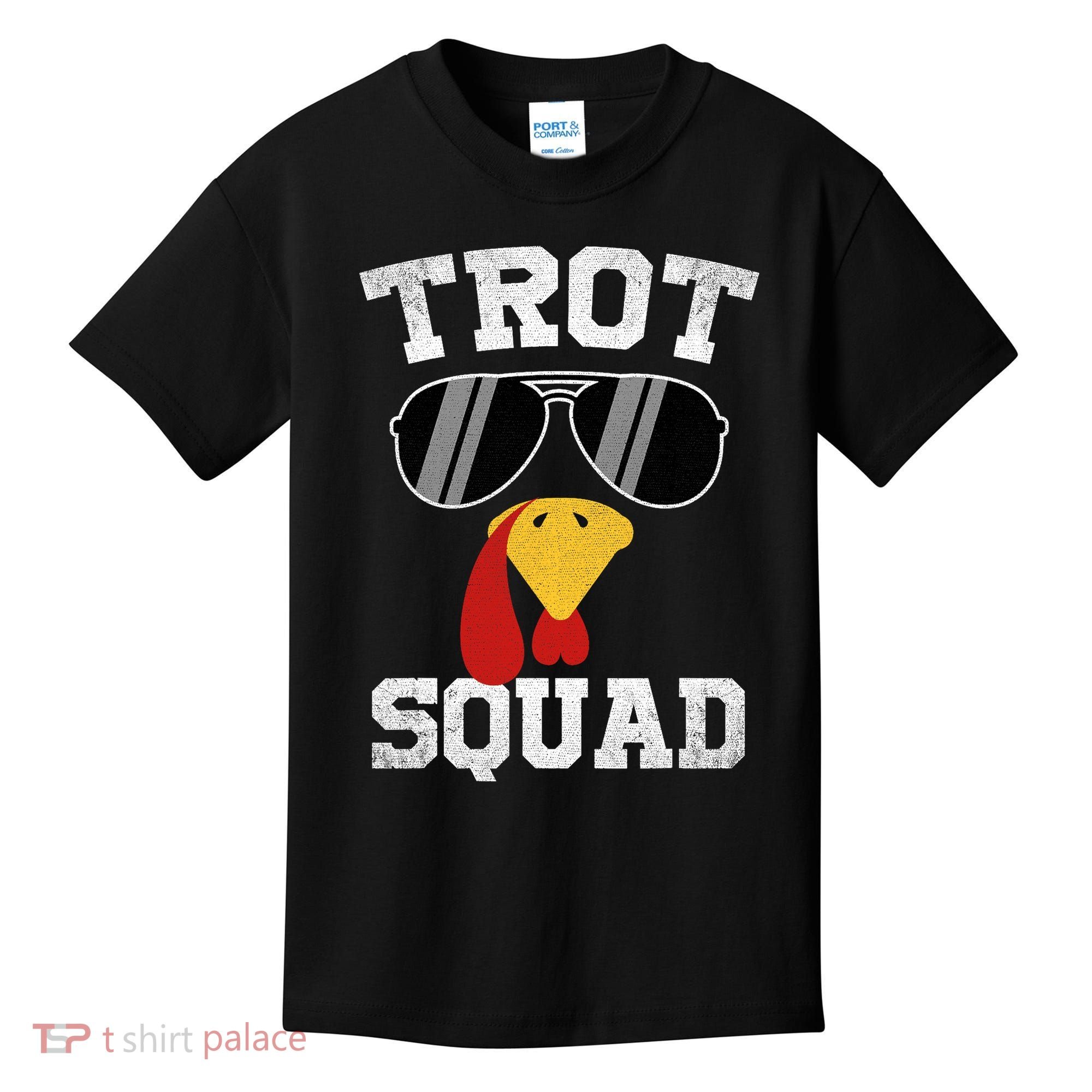 Running Turkey Sunglasses Trot Squad Thanksgiving Kids T-Shirt