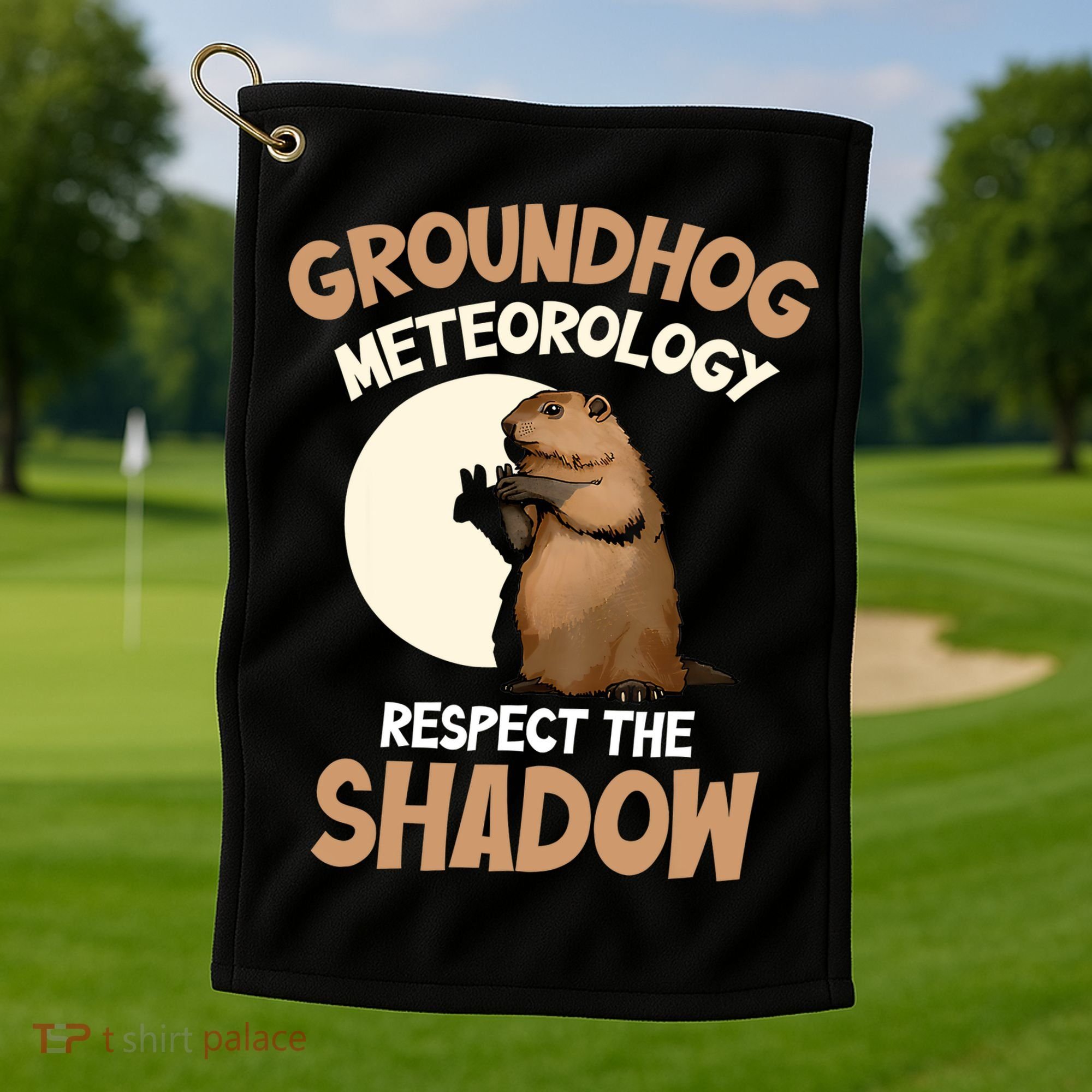 Respect The Shadow Meteorology Funny Groundhog Day Golf Towel