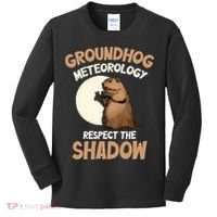 Respect The Shadow Meteorology Funny Groundhog Day Kids Long Sleeve Shirt thumb 0
