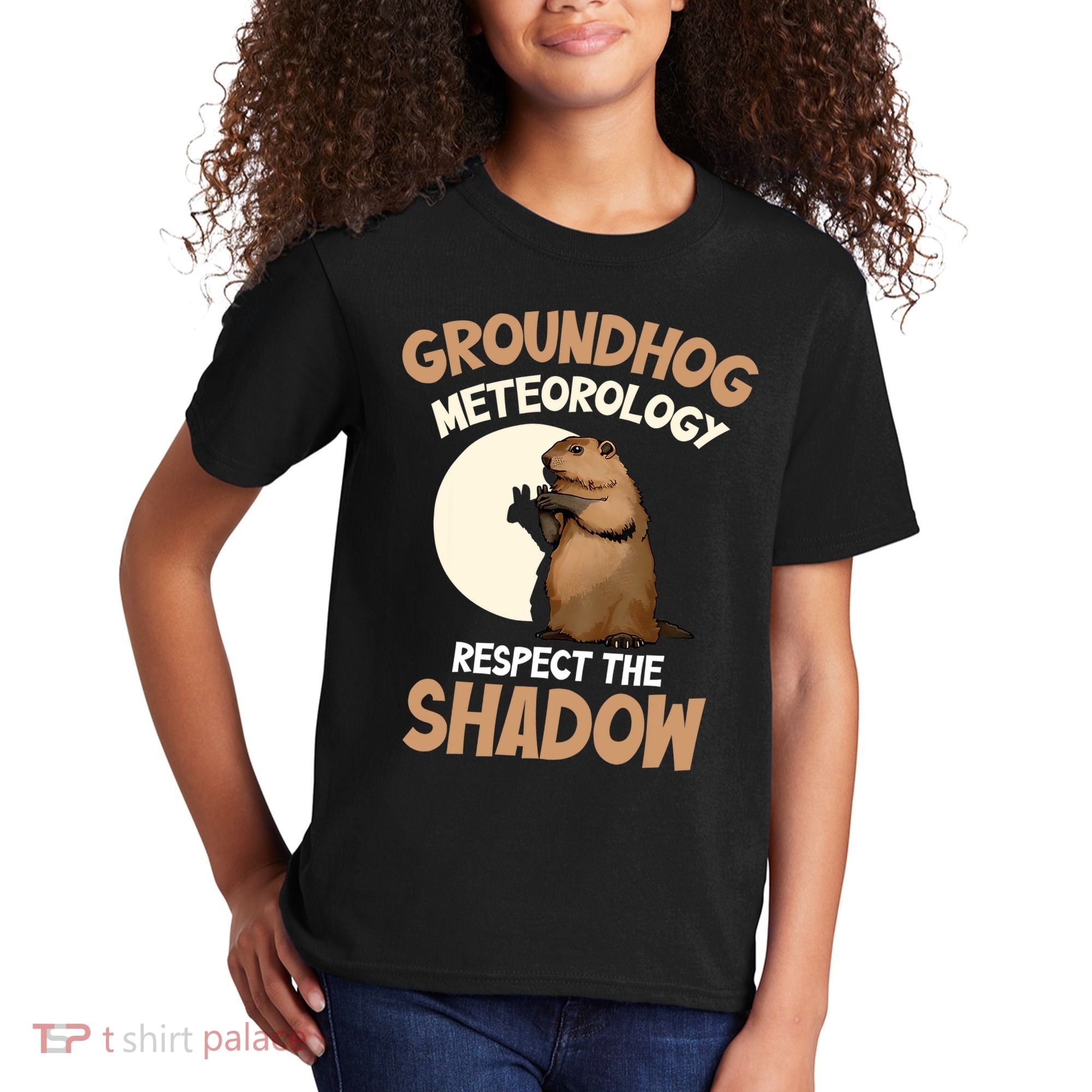 Respect The Shadow Meteorology Funny Groundhog Day Kids T-Shirt
