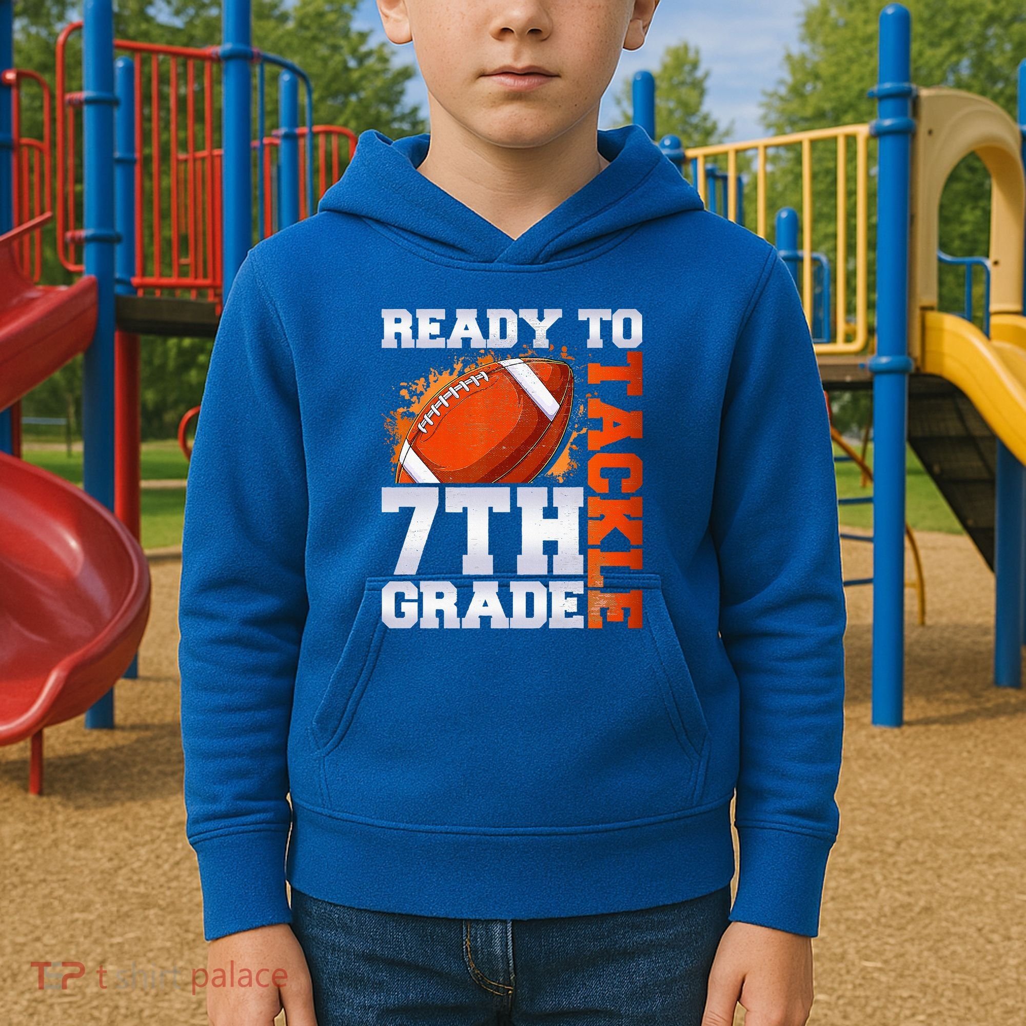 Ready To Tackle 7th Grade Football Back To School First Day Kids Hoodie