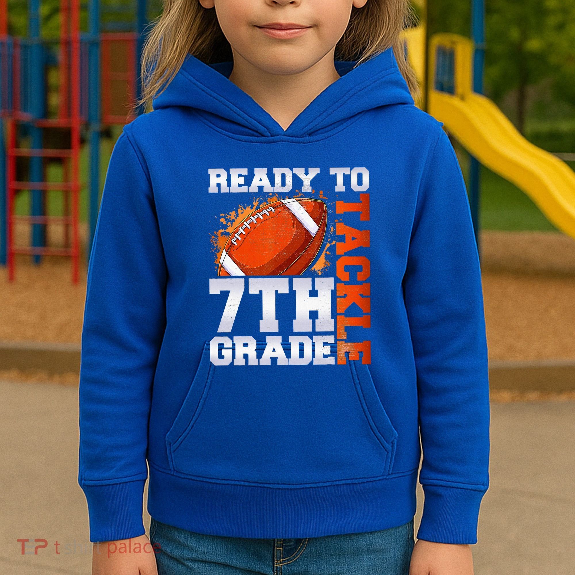 Ready To Tackle 7th Grade Football Back To School First Day Kids Hoodie