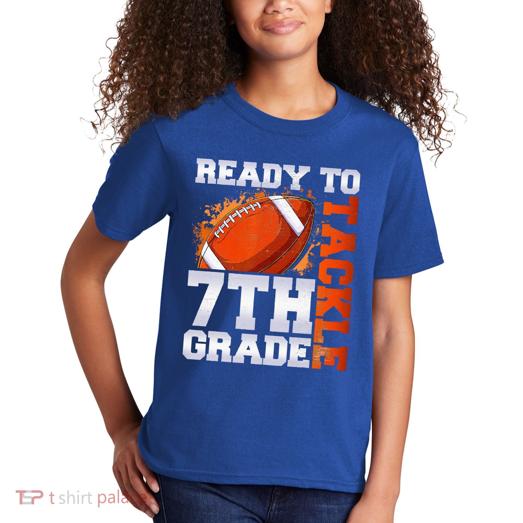 Ready To Tackle 7th Grade Football Back To School First Day Kids T-Shirt