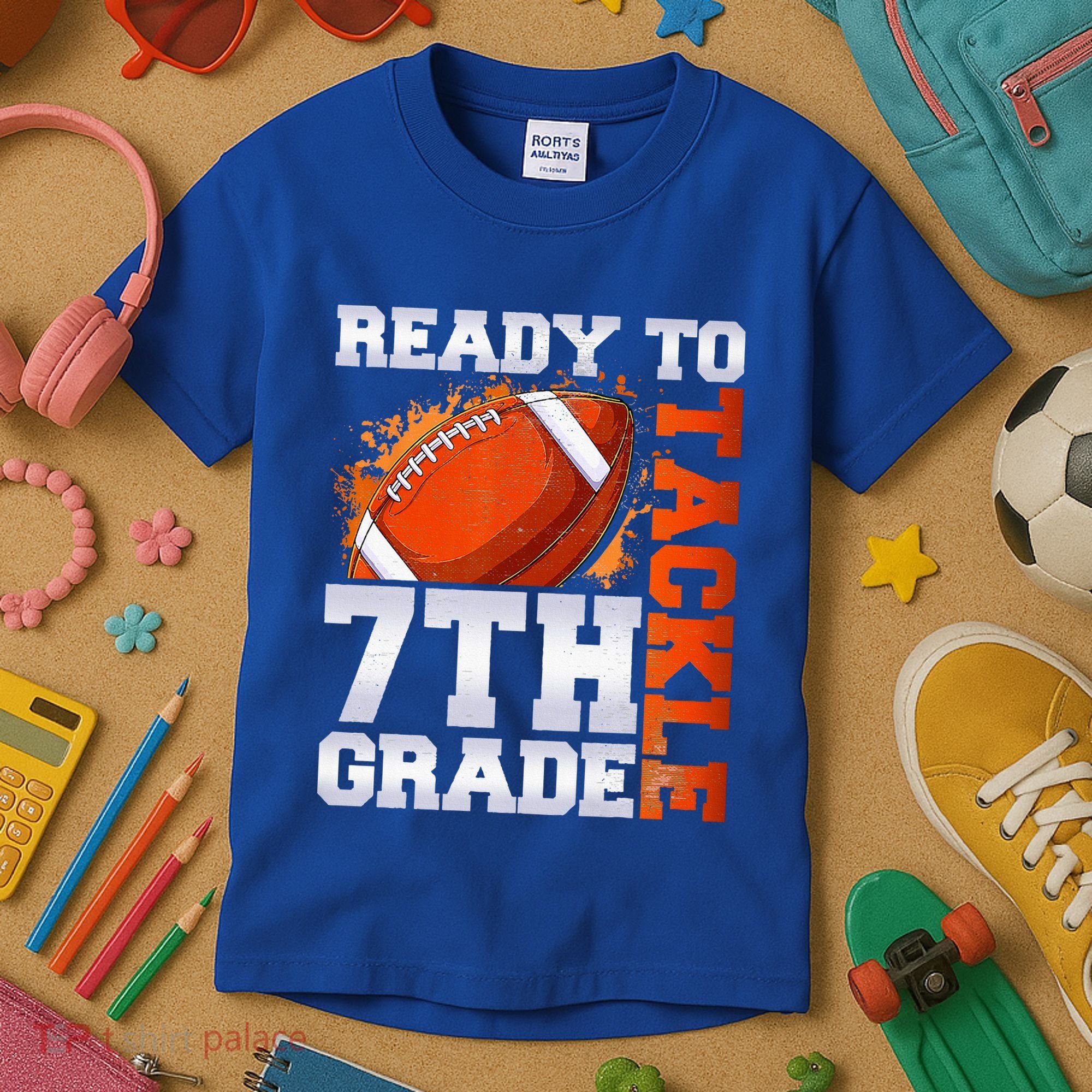 Ready To Tackle 7th Grade Football Back To School First Day Kids T-Shirt