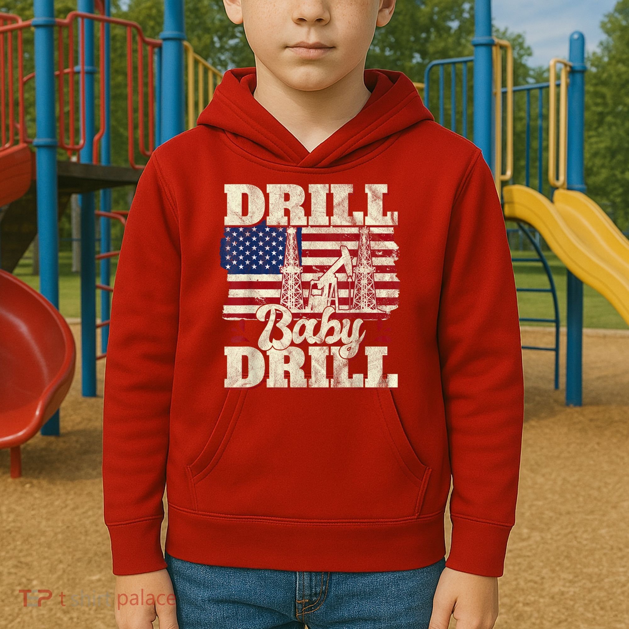 Red Trump Trump 2024 Drill Baby Drill Election Red Kids Hoodie