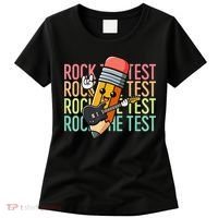 Rock The Test Day Teacher Testing Day Motivational Funny Women's T-Shirt thumb 0