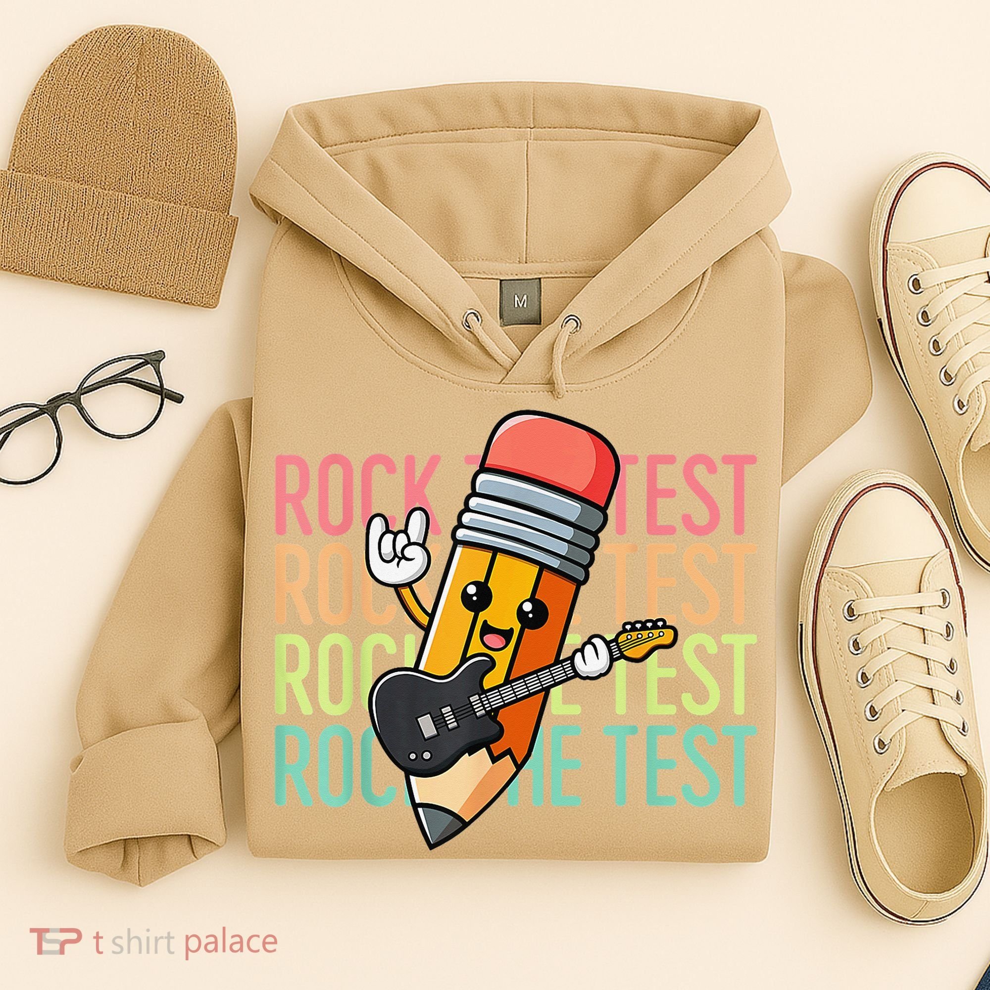 Rock The Test Day Teacher Testing Day Motivational Funny Hoodie