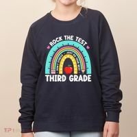 Rock The Test Day 3rd Grade Teacher Third Grade Testing Day Women's Sweatshirt thumb 0